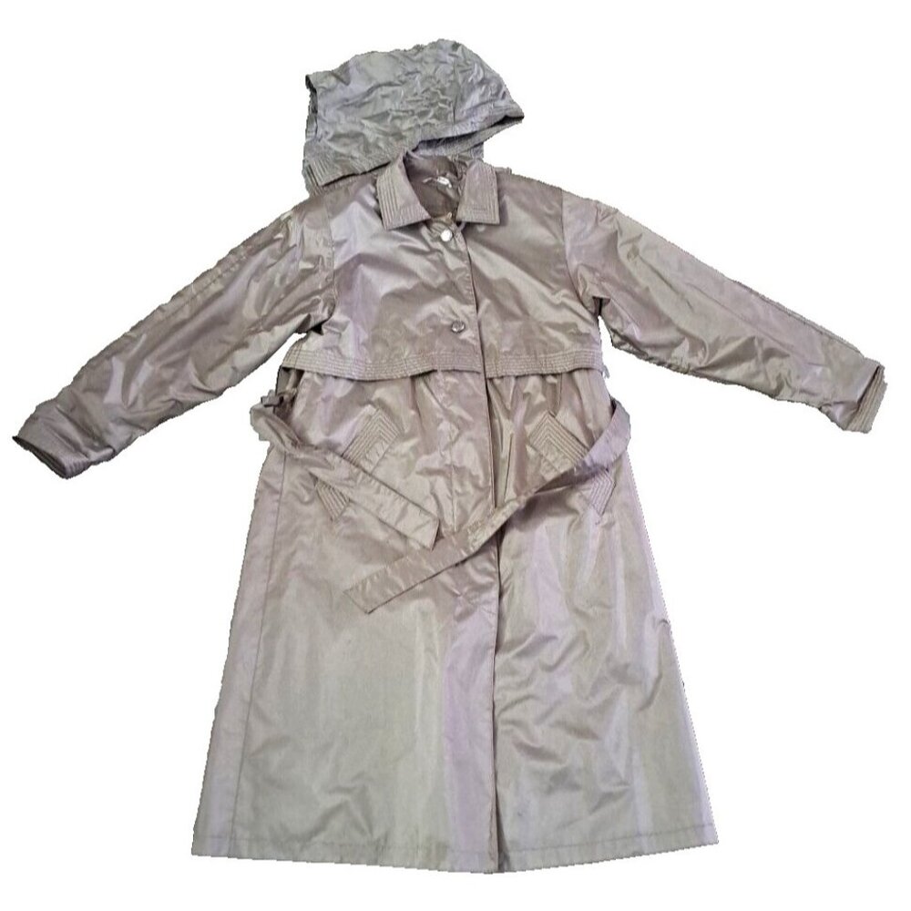 VTG Womens Worthington Trench Coat Gold Metallic 80s Retro Belted Lined 10 P